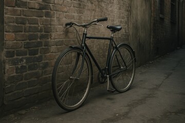 Fototapeta premium Vintage Bicycle in Urban Alleyway Surrounded by Brick Walls