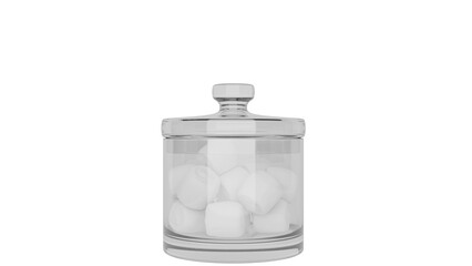 3D Render a glass jar with white balls inside of it