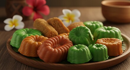 Assorted Colorful Indonesian Kue Traditional Cakes and Pastries