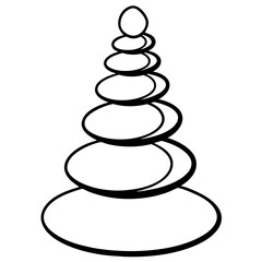 Zen stones stacked balance black line art icon on white background.