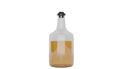 3D Render a bottle of alcohol with a brown liquid inside