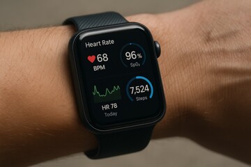 Health Monitoring Smartwatch Displaying Heart Rate and Steps Count