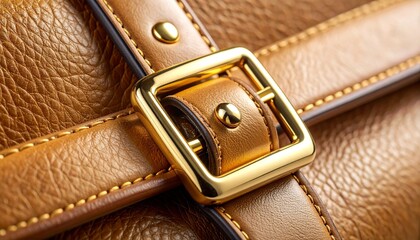 Macro leather bag with gold buckle and texture. Stylish and rich — perfect for fashion or accessory branding.