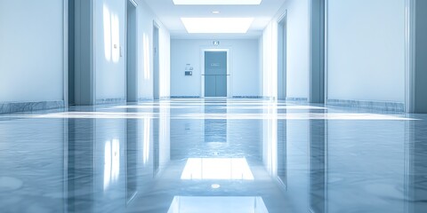 Obraz premium Empty Modern Hospital Corridor with Shiny Floor