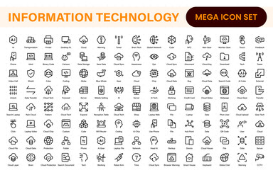 Information technology icons set. Set of It technology icons. Industry concept factory of the future. Technology progress. Big UI icon set in a flat design. Thin outline icons