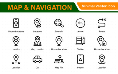Map Navigation Line Icons vector. symbol of map location, Route, Marker, road trip, and icons.Location pin icons set—modern marker collection. Pinpoint. Map place marker. pointer GPS location symbol.