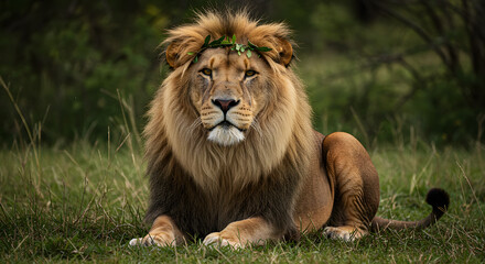male lion in the grass.