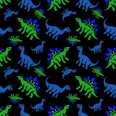 Colorful dinosaur pattern on a black background