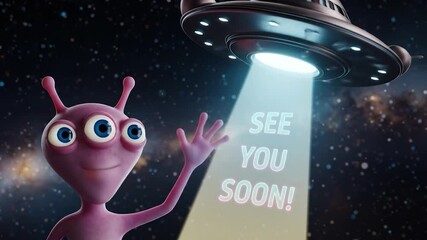 Friendly Alien Welcoming Viewers with a Spacecraft