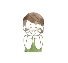 喜んでいるエプロンを着用した女性-水彩