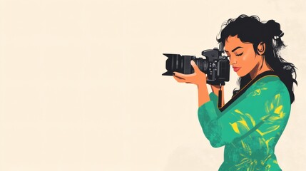 Obraz premium A woman holding a camera ready to take a photograph