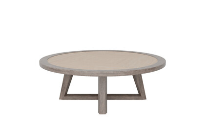 3D Render a wooden table with a round top and a wooden base