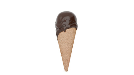 3D Render a chocolate ice cream cone with a chocolate drizzle on top