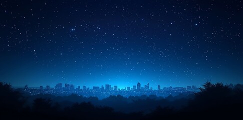 City Skyline Under Starry Night Sky