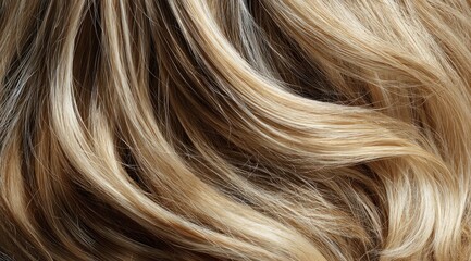 Close-up view of flowing, light blonde hair, showcasing its texture and shine with gentle waves and highlights