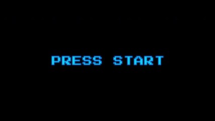 Blue pixel press start text on black background. 8 bit retro game asset, classic video game start screen. 4K video