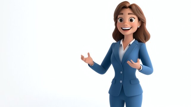 Animated Business Woman Presenting With Hands Open And Smiling