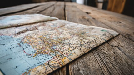 Naklejka premium Old map on weathered wood