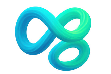 Spinning gradient infinity symbol with blue-green-turquoise colors against transparent backdrop