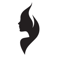 Elegant silhouette profile of a woman with flowing hair resembling flames or a phoenix