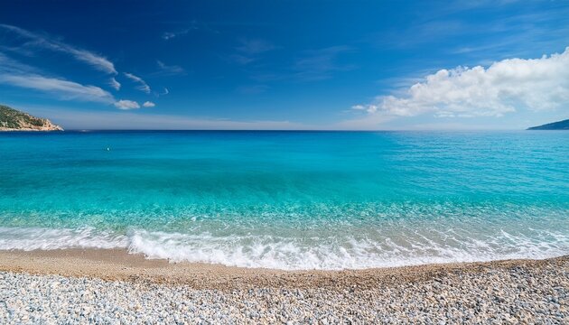 a serene beach scene on the algerian coast bright summer daytime turquoise water white pepples