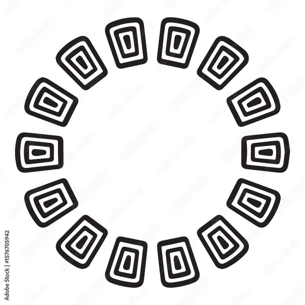 Poster abstract circular pattern of black concentric rectangles with rounded corners on a white background