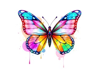 Obraz premium abstract Pastel neon holographic freak Watercolor graffiti style illustration of Boho Groovy style a butterfly