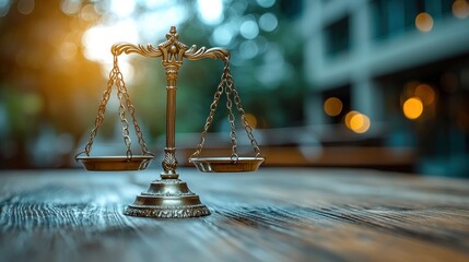 Antique balance scale on wooden table