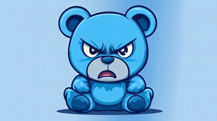Fototapeta premium A blue cartoon bear exhibiting an angry and upset expression