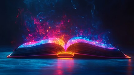 Obraz premium Illuminated Open Book with Vibrant Abstract Colors and Magical Glow