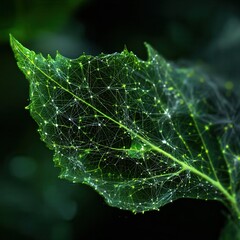abstract green leaf with network background.