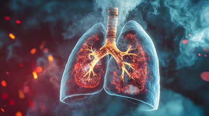 A close-up of a lung X-ray with visible damage caused by smoking, illustrating the harmful health effects of tobacco use and the importance of prevention.