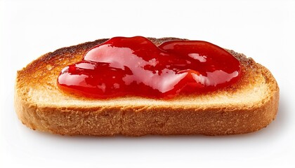 slice of toasted bread topped with strawberry jam isolated on white background