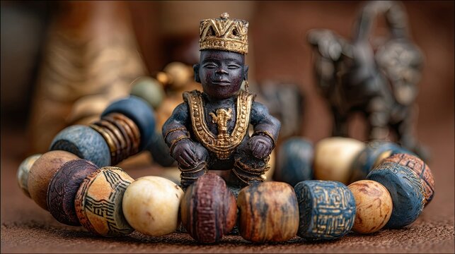 Yoruba ritual beads and carved idol