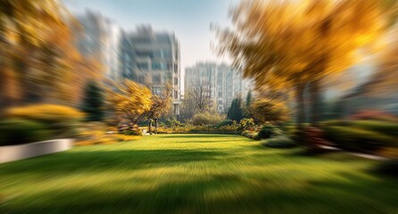 Urban park in autumn, blurred motion