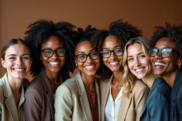 Fototapeta premium Group of diverse businesswomen smile together warmly