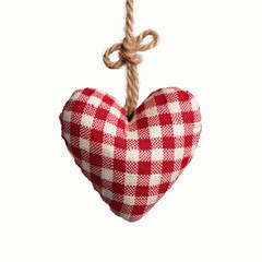 Red Gingham Heart Hanging Ornament on Jute Rope