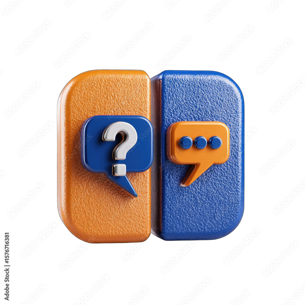 Fototapete 3d rendered image of two speech bubbles, one with a question mark and the other with ellipses, on an