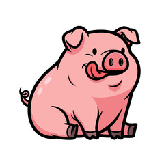 Hungry Cartoon Pig Licking Lips Vector Illustration