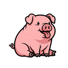 Obraz premium Cartoon Pig Sitting with Tongue Out Vector Illustration