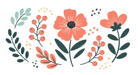 Hand-Drawn Floral and Leaf Elements Arrangement Vector