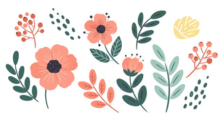 Collection of Hand-Drawn Floral and Leaf Elements Vector