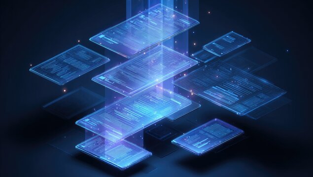 Holographic displays of data streams intersect and overlap, creating a dynamic and complex visualization of interconnected information - Powered by Adobe