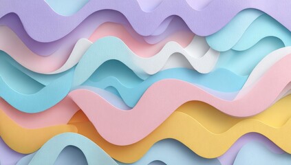 Abstract pastel-colored layered wavy design with a 3D paper-cut effect, creating a dynamic and visually appealing composition