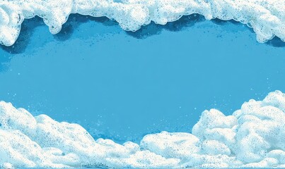 A vibrant blue background is framed by a textured, white, foam-like border, creating a clean, simple, and visually appealing design