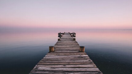 Obraz premium Deserted pier extending into the sea with calm waters and pastel skies