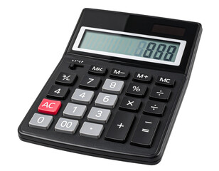 Realistic calculator with digital display, isolated on a transparent background