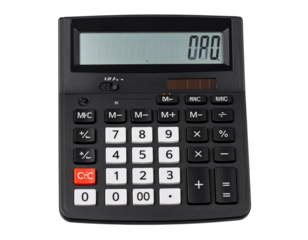 Realistic calculator with digital display, isolated on a transparent background