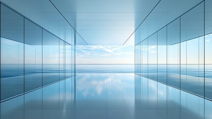 Fototapeta premium Interior Space with Ocean View and Blue Tones