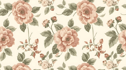 Seamless Vintage Floral Pattern &ndash; Classic Flower Design on White